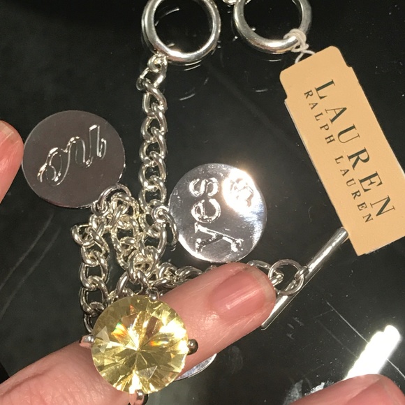 Ralph Lauren Toggle Charm Bracelet Large Canary Diamond Crystal NEW! - Picture 3 of 7